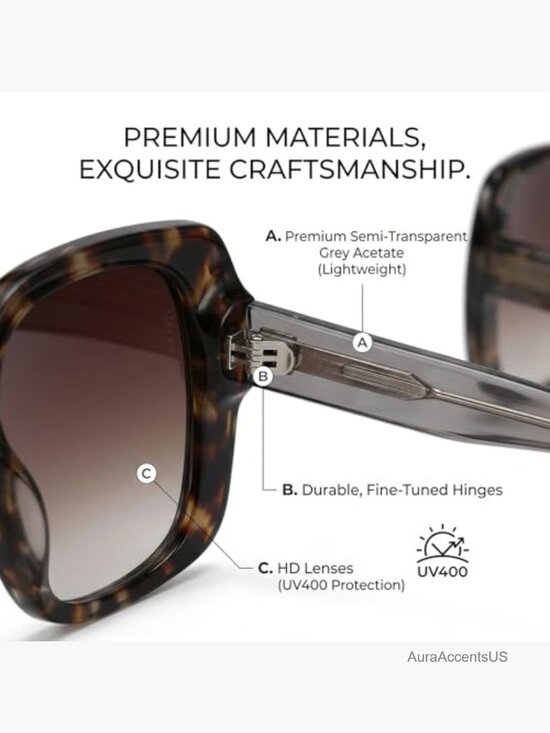 Cat Eye Sunglasses, Retro Oversized Square UV400 Protection Shades